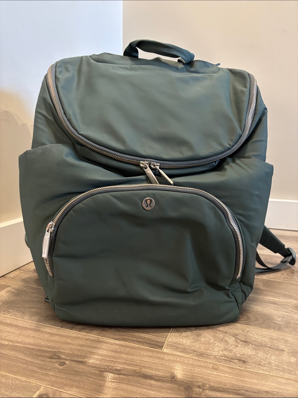 lululemon athletica  Forest Green Backpack with Silver Zippers 17L